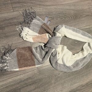 Charter Club Plaid Scarf with Fringe in Gray and Brown